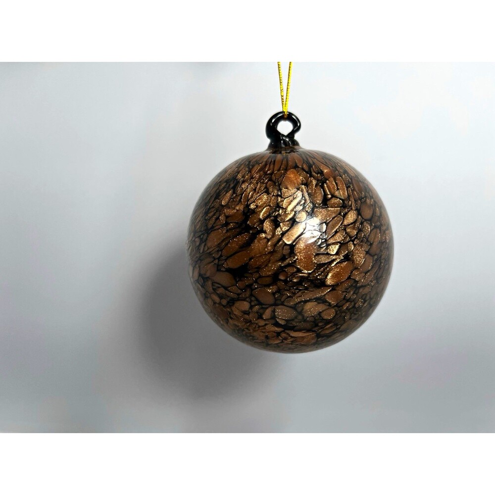 Hand Blown Art Glass Christmas Ornament Brown Bronze Metallic Speckled Ball